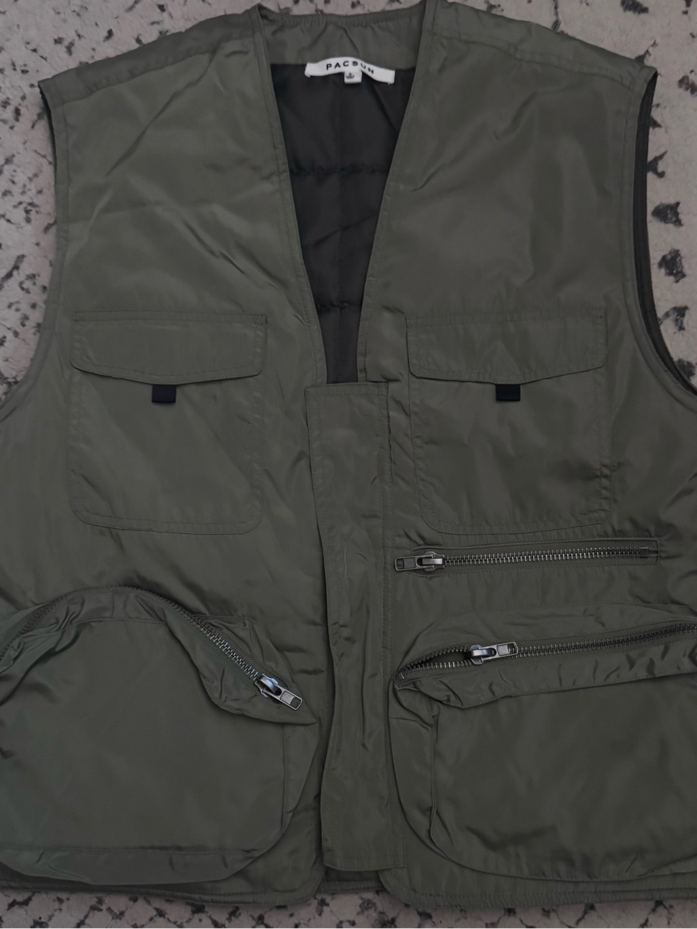 PacSun Men's Olive Green Utility Vest with Multiple Zip Pockets